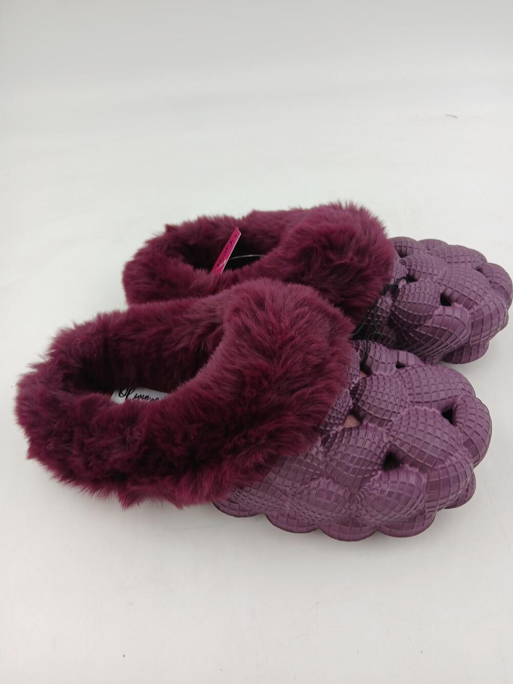 Olivia Miller Slippers Womens Burgundy Faux Fur Clog Cozy House Shoes Size 10